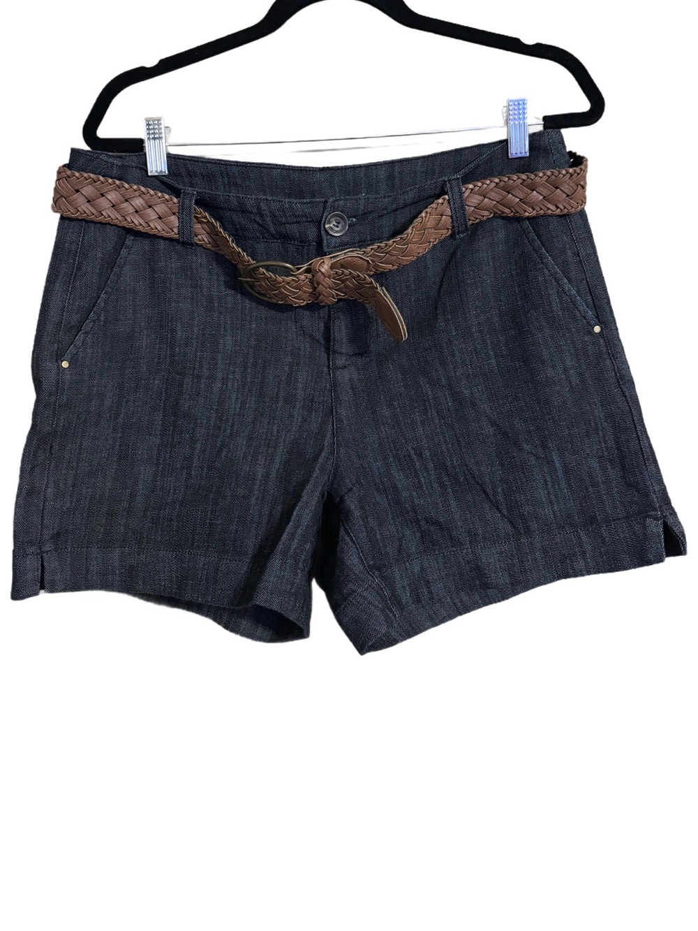 Women’s Dark Indigo Jean Shorts with Brown Braided Belt JW Style Size 10